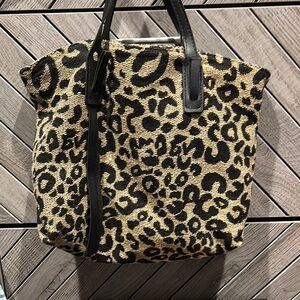 Leopard Print Tote Bag with Black Accents